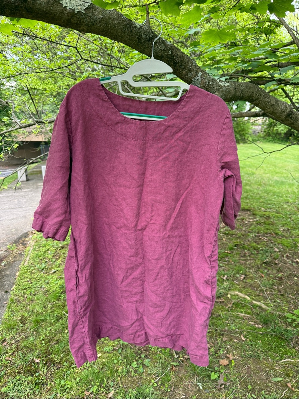 Women's Linen Scoop Neck Tunic - Rose Lenox linen tunic dress with pockets